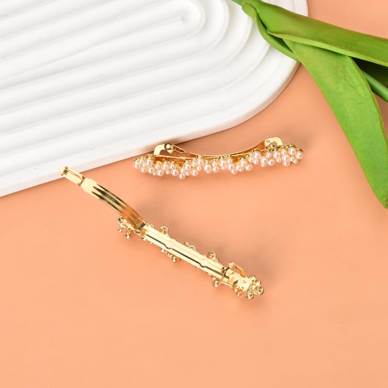 Kefley Pearl Hair Clips Barrettes for Women Elegant French Barrettes for Thin Thick Hair Small Gold Barrette Clips Hair Pins Hairpins Decorative Pearl Wedding Bridal Hair Clip for Women 2 PCS - Image 2